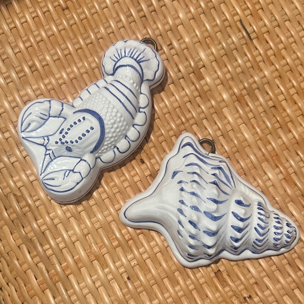 Vintage Bassano Italy Blue and White Ceramic Seashell Molds/Wall Art